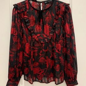 Zara NWOT Red and Black Blouse